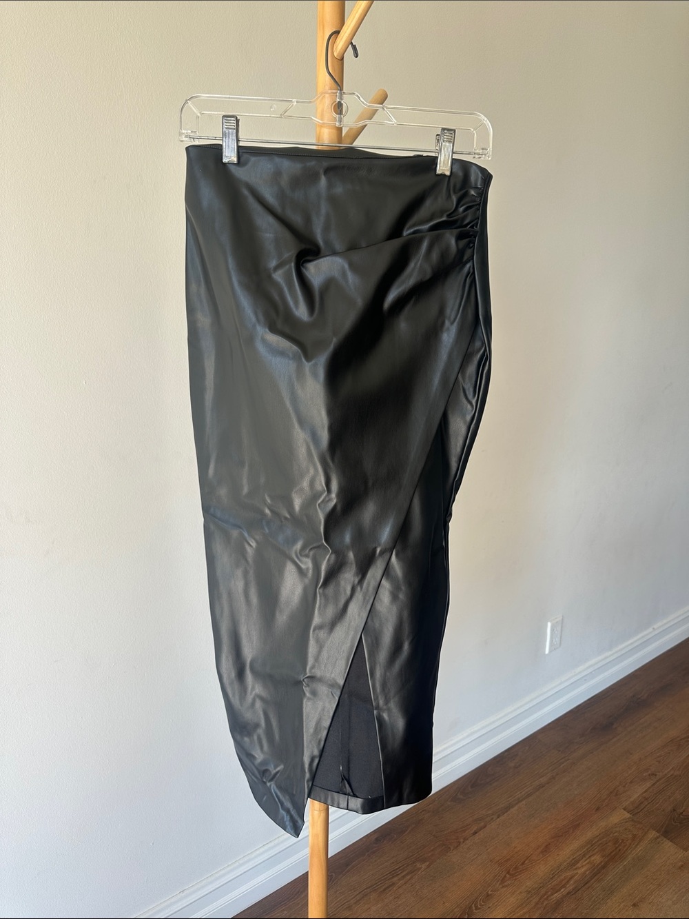 Fashion Nova Black Faux Leather Pencil Skirt with Side Slit